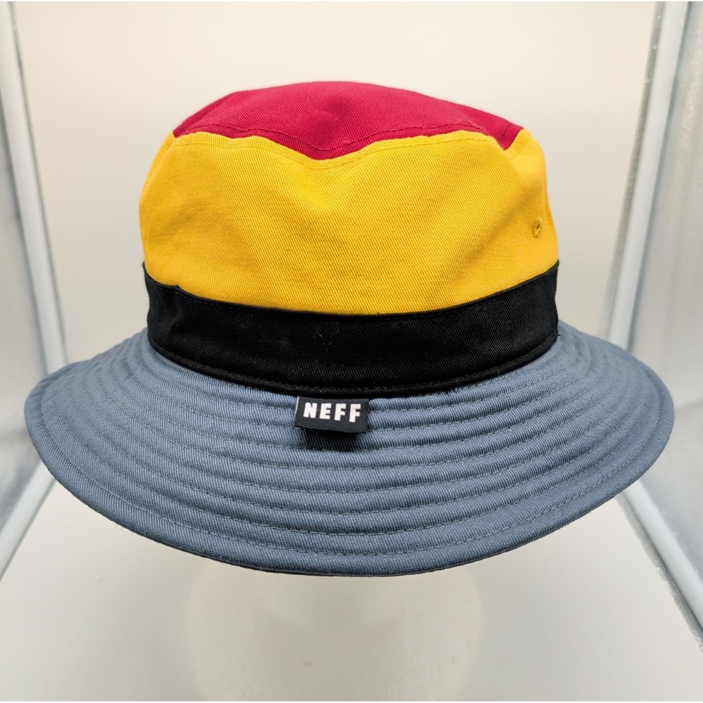 NEFF Bucket Hat Colorblock One Size Red Gold Gray Black Striped NWT Cotton Sk8r